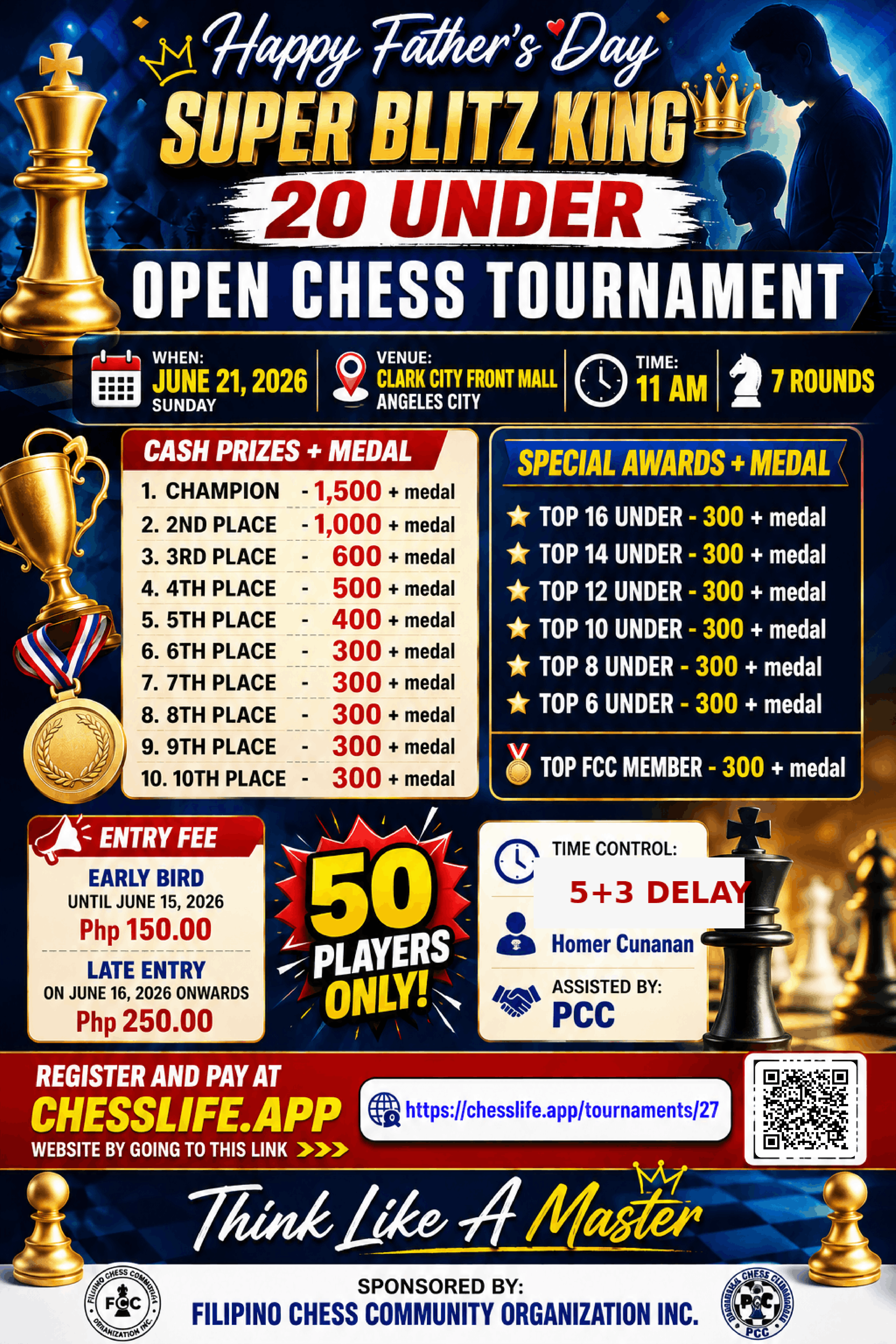 Happy Father's Day Super Blitz King 20 Under Open Chess Tournament logo
