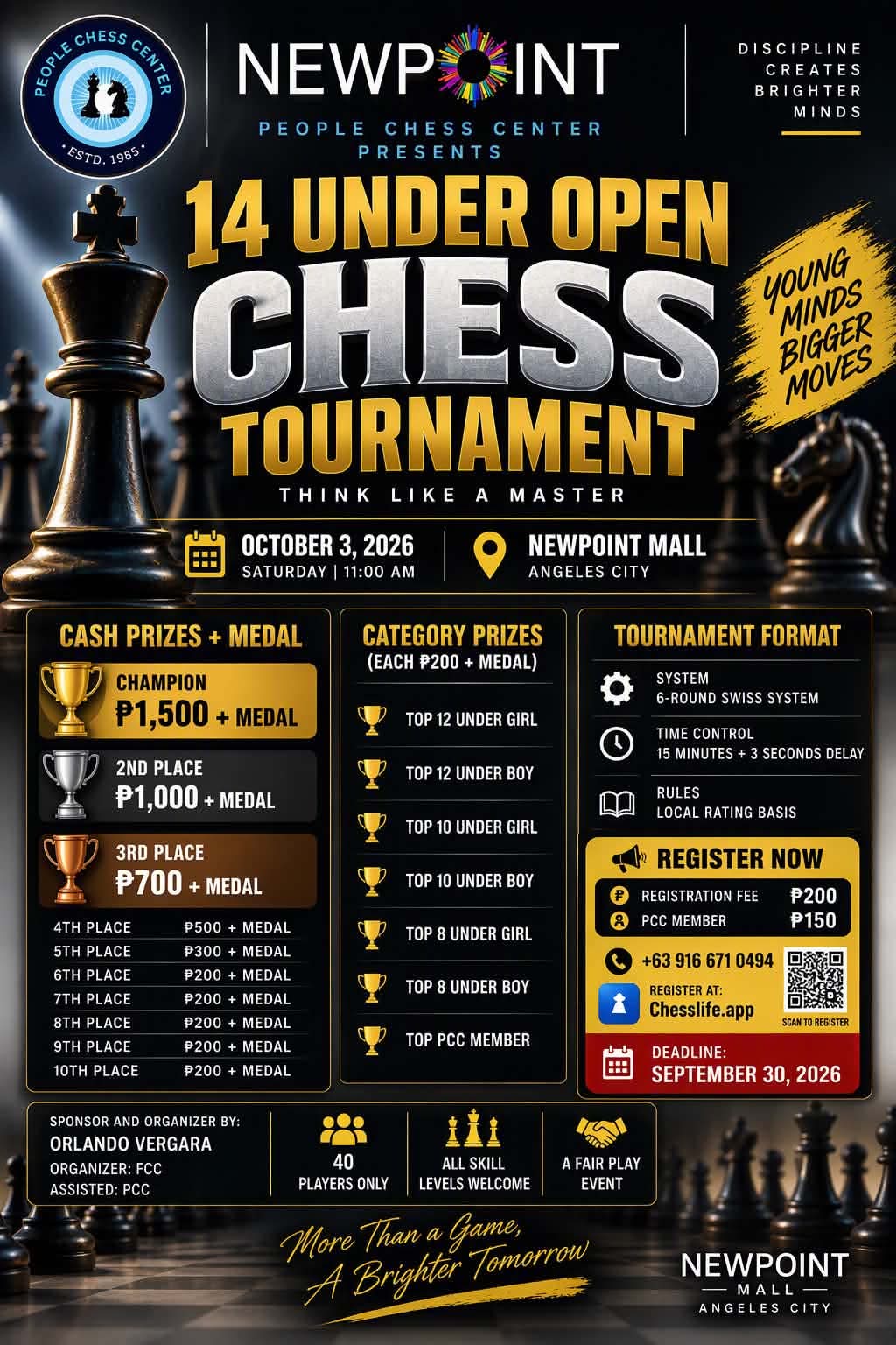 PEOPLE CHESS CENTER 14 Under Open Chess Tournament logo
